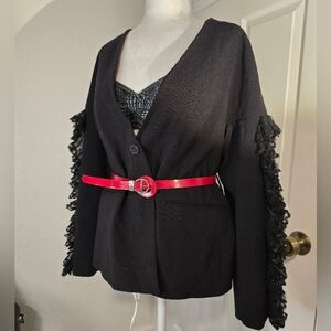 Zara Chic Black Jacket with lace ruffles detailing. Size L